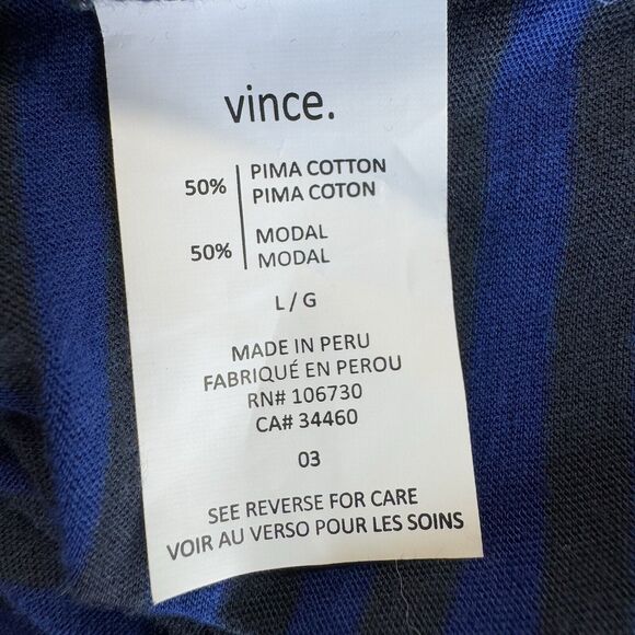 Vince Variegated Striped Long Sleeve Shirt Blue Black Pima Modal Semi Sheer Lrg - Picture 6 of 10